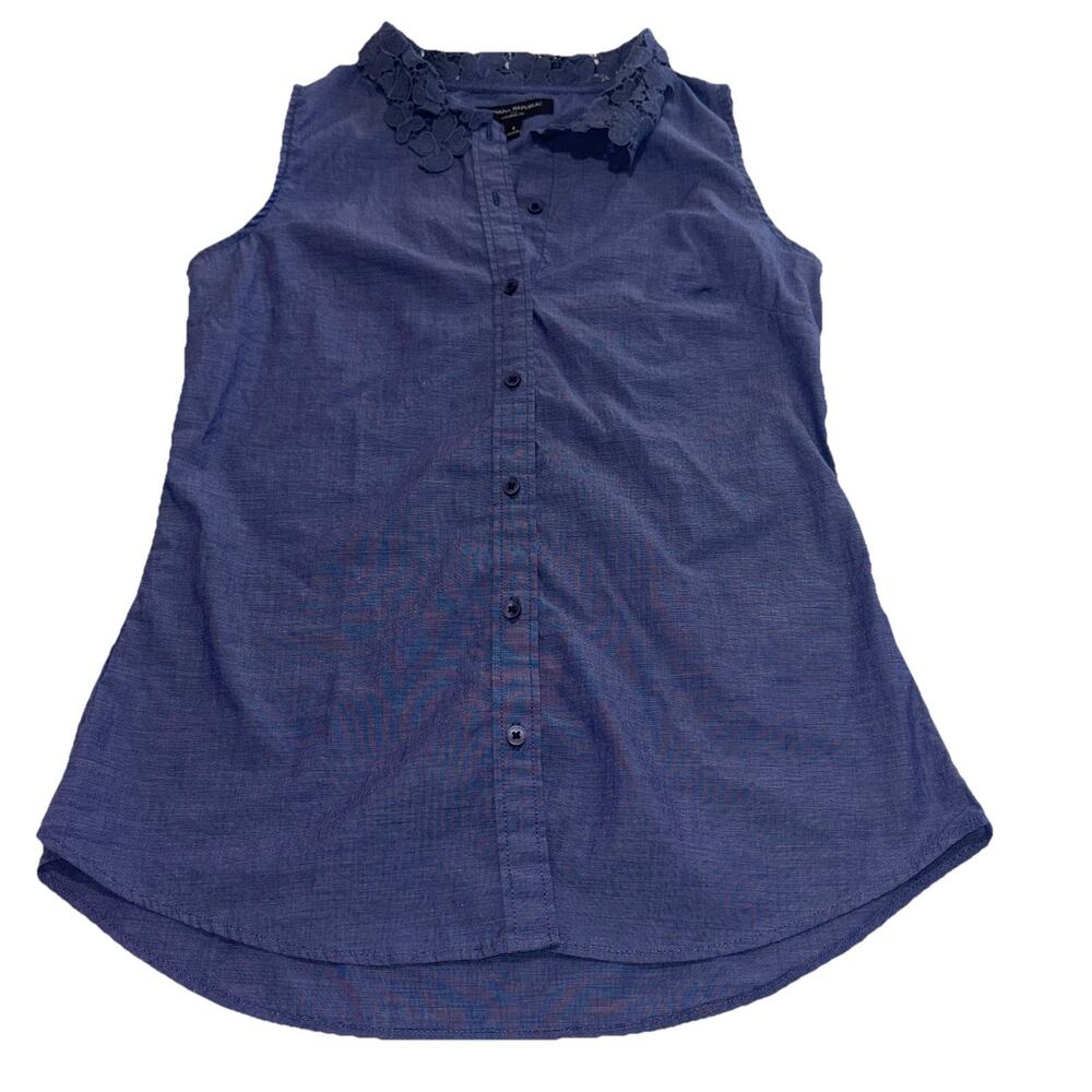 Banana‎ Republic Tailor Fit Tank Top Blue Lace Collar